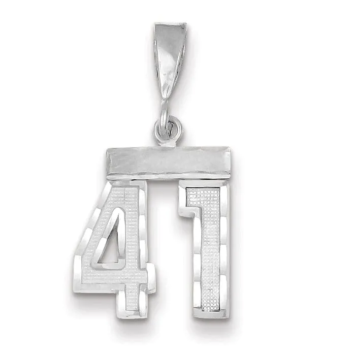 14k White Gold Small Size Diamond Cut Texture Finish Number 41 Charm Pendant