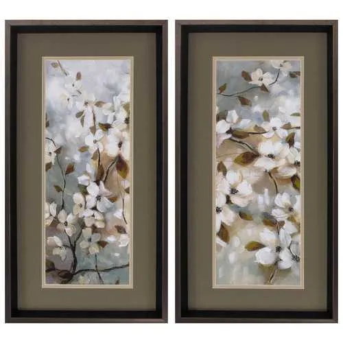 14" X 26" Brushed Silver Frame Blossoms Of Spring (Set of 2)