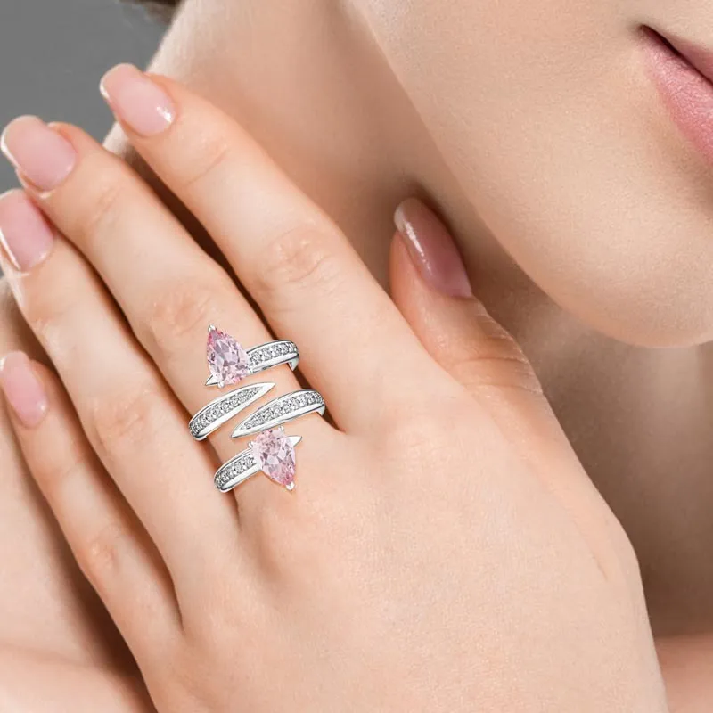 18k Amazonia (cocar) White Gold Ring With 0.54 Cts Vs-Gh Diamonds  And Morganite