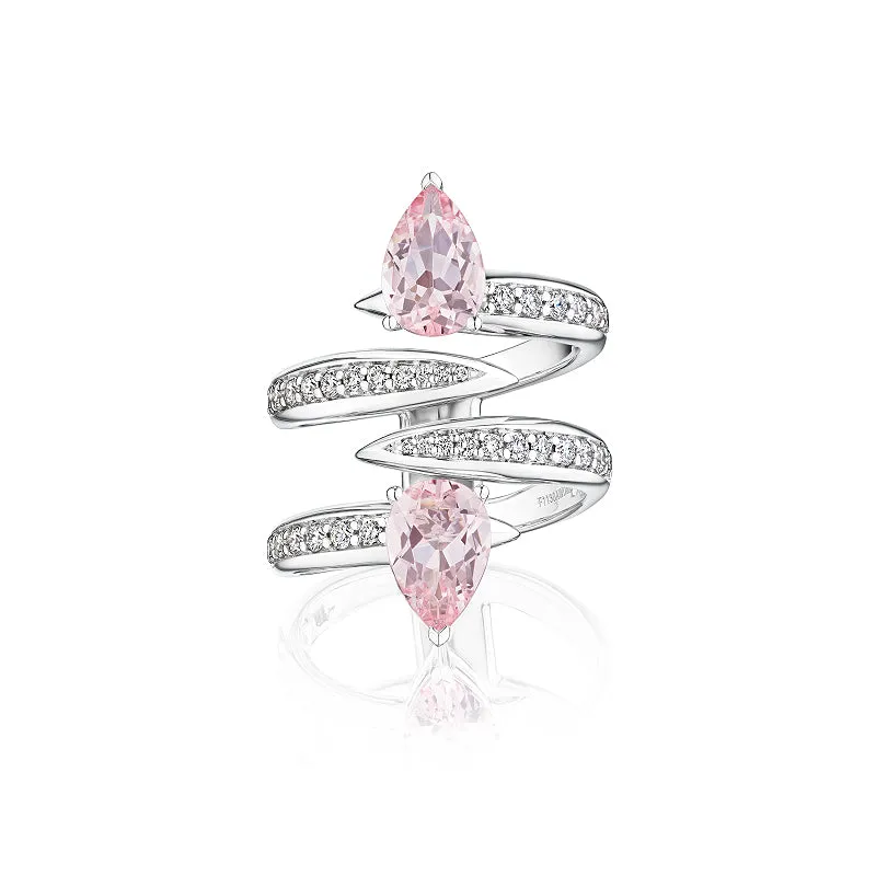 18k Amazonia (cocar) White Gold Ring With 0.54 Cts Vs-Gh Diamonds  And Morganite