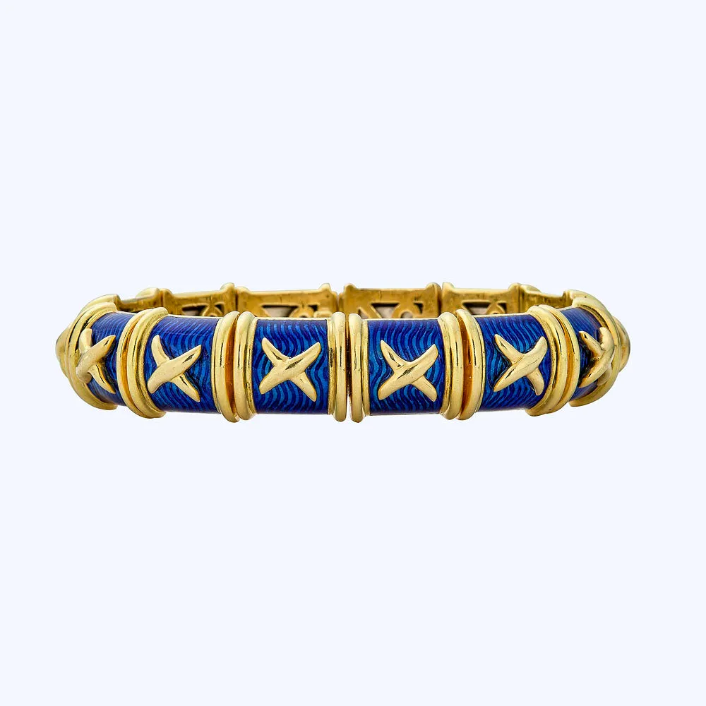 18K Yellow Gold Hidalgo Blue Enamel Bangle