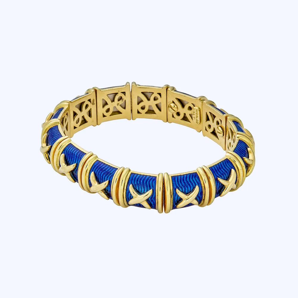 18K Yellow Gold Hidalgo Blue Enamel Bangle