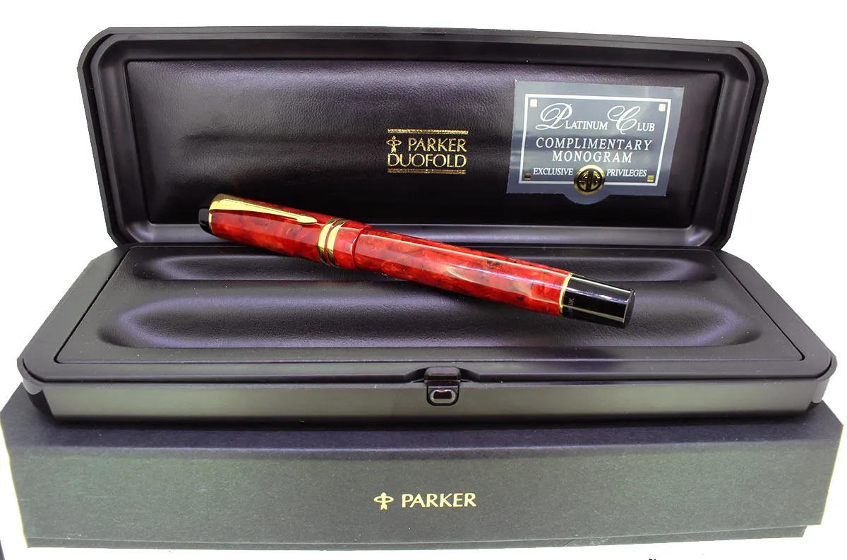 1996 PARKER DUOFOLD JASPER RED ROLLERBALL PEN MINT NEW IN BOX MADE IN UK