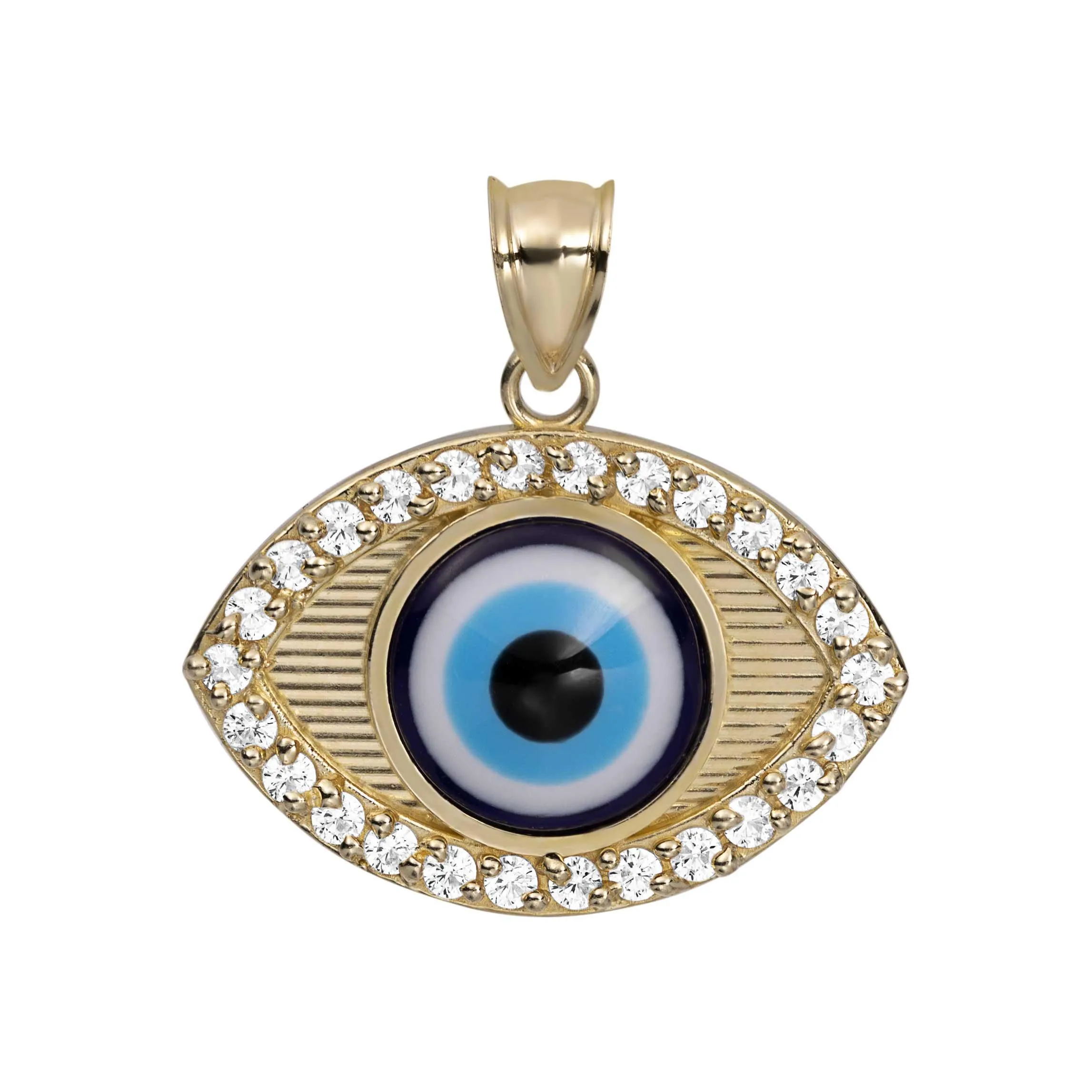 1" CZ Evil Eye Charm Pendant Solid 10K Yellow Gold