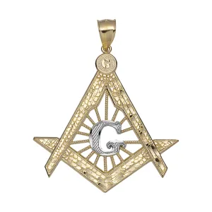2 1/4" The Square and Compasses Masonic Pendant 10K Yellow Gold