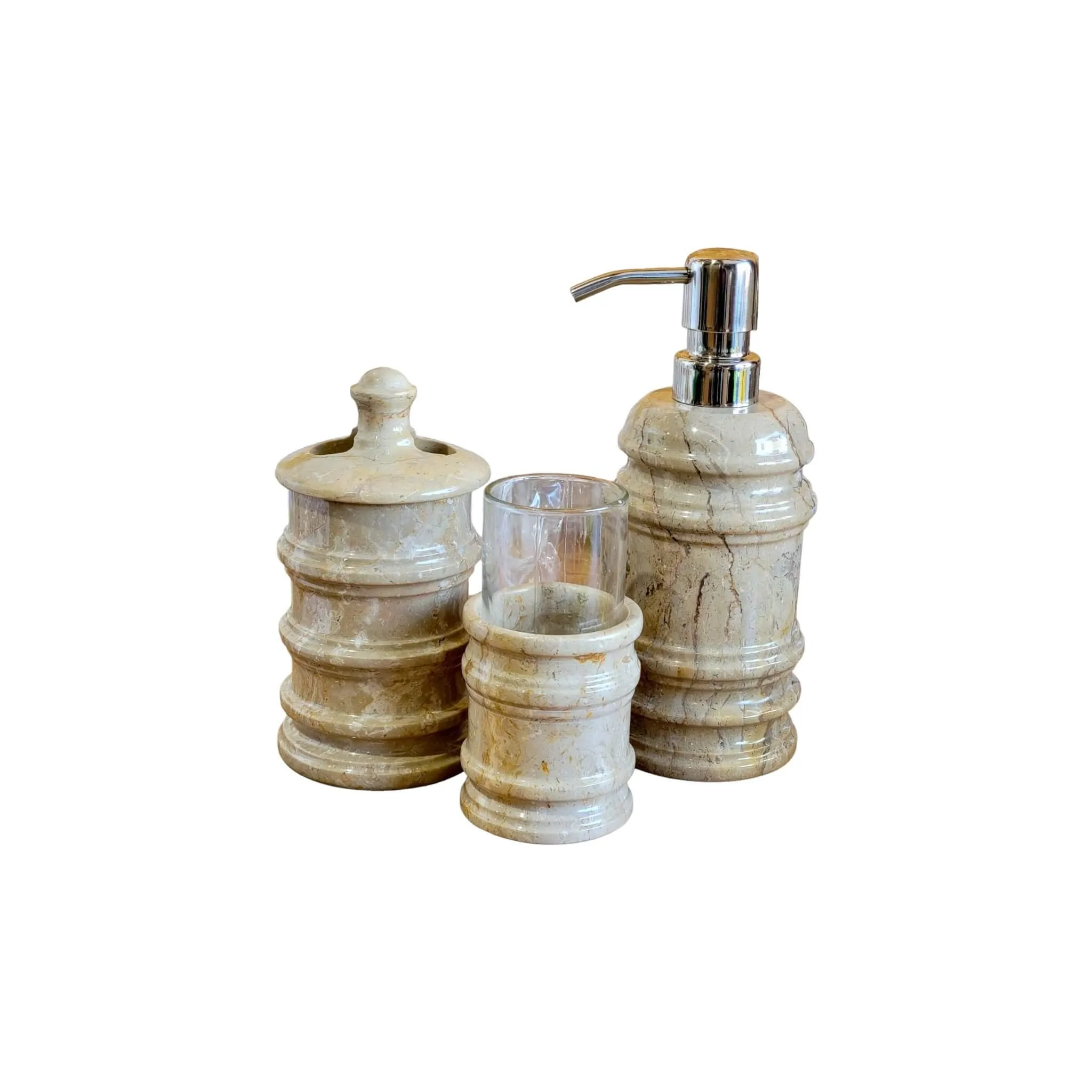 3 Piece Bathroom Accessory  Set of Sahara Beige Marble