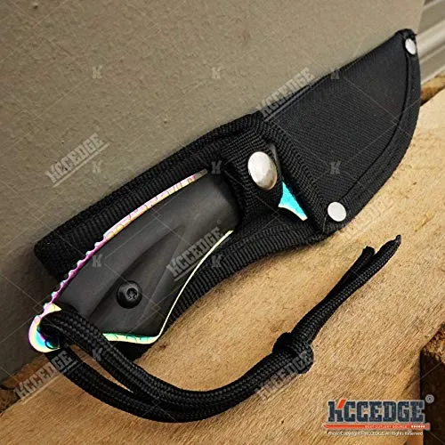 7.5" Tactical Knife Survival Knife Hunting Knife FULL TANG Fixed Blade Knife Etched Damascus Razor Sharp Edge Camping Accessories Camping Gear Survival Kit Survival Gear Tactical Gear 51565 (Gold)