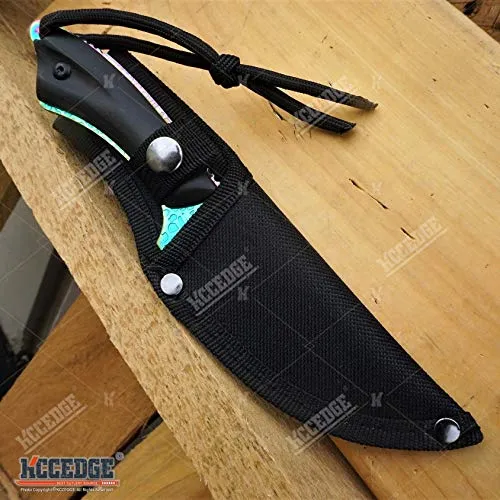 7.5" Tactical Knife Survival Knife Hunting Knife FULL TANG Fixed Blade Knife Etched Damascus Razor Sharp Edge Camping Accessories Camping Gear Survival Kit Survival Gear Tactical Gear 51565 (Gold)