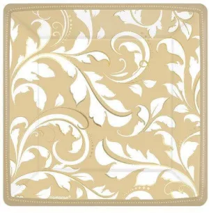 7" Gold Elegant Scroll Square Plates
