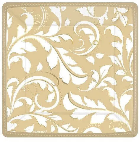 7" Gold Elegant Scroll Square Plates