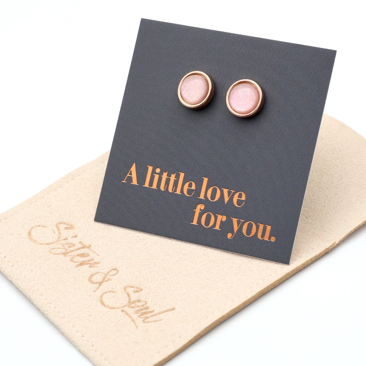 A Little Love For You - Rose Gold Stainless Steel 8mm Circle Studs - Pale Pink Shimmer (11341)