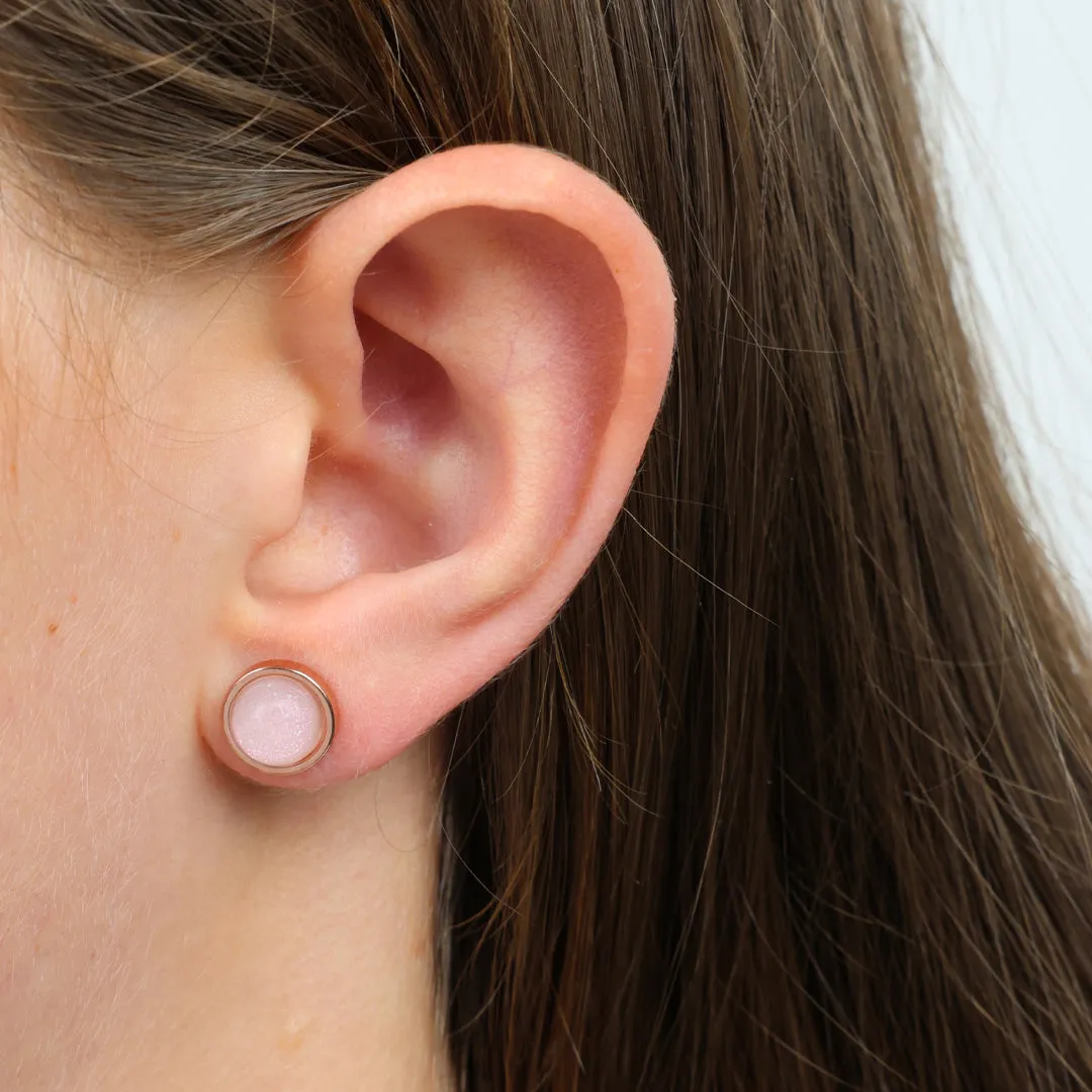 A Little Love For You - Rose Gold Stainless Steel 8mm Circle Studs - Pale Pink Shimmer (11341)