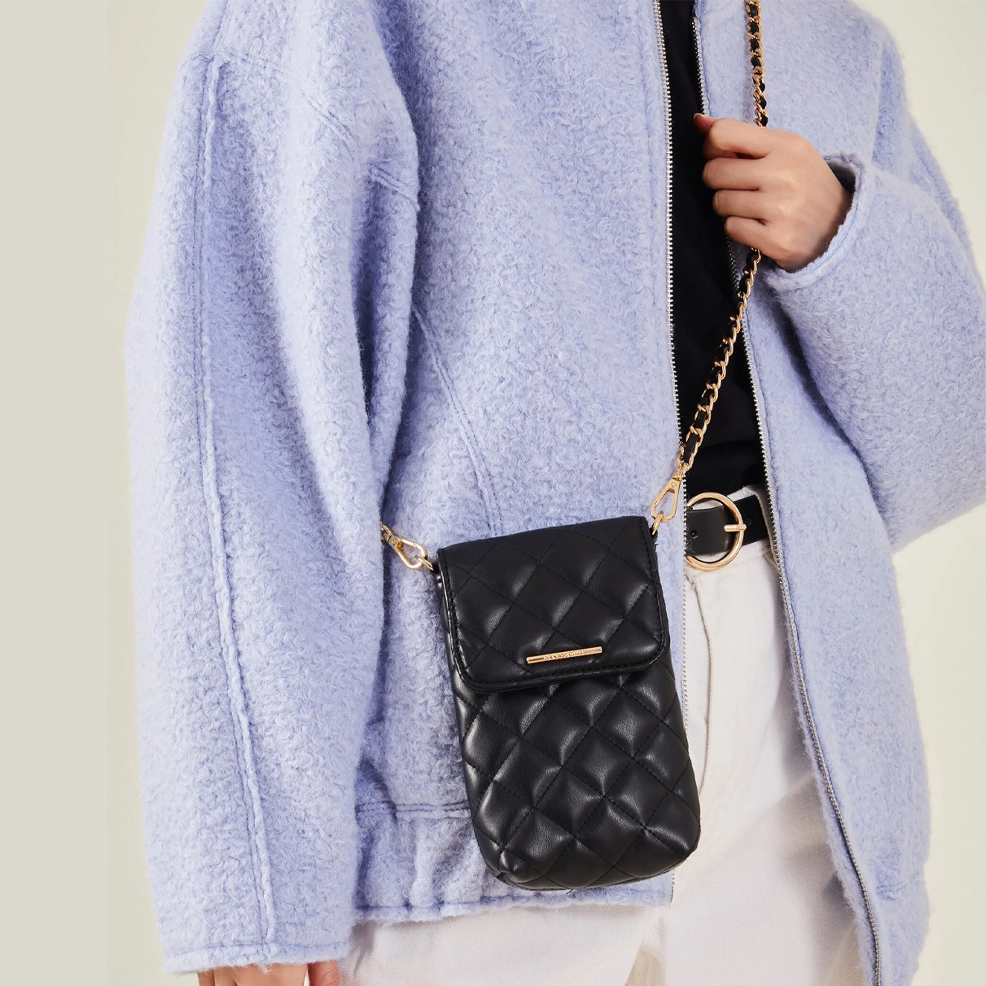 Accessorize London Women's Black Quilted Phone Bag