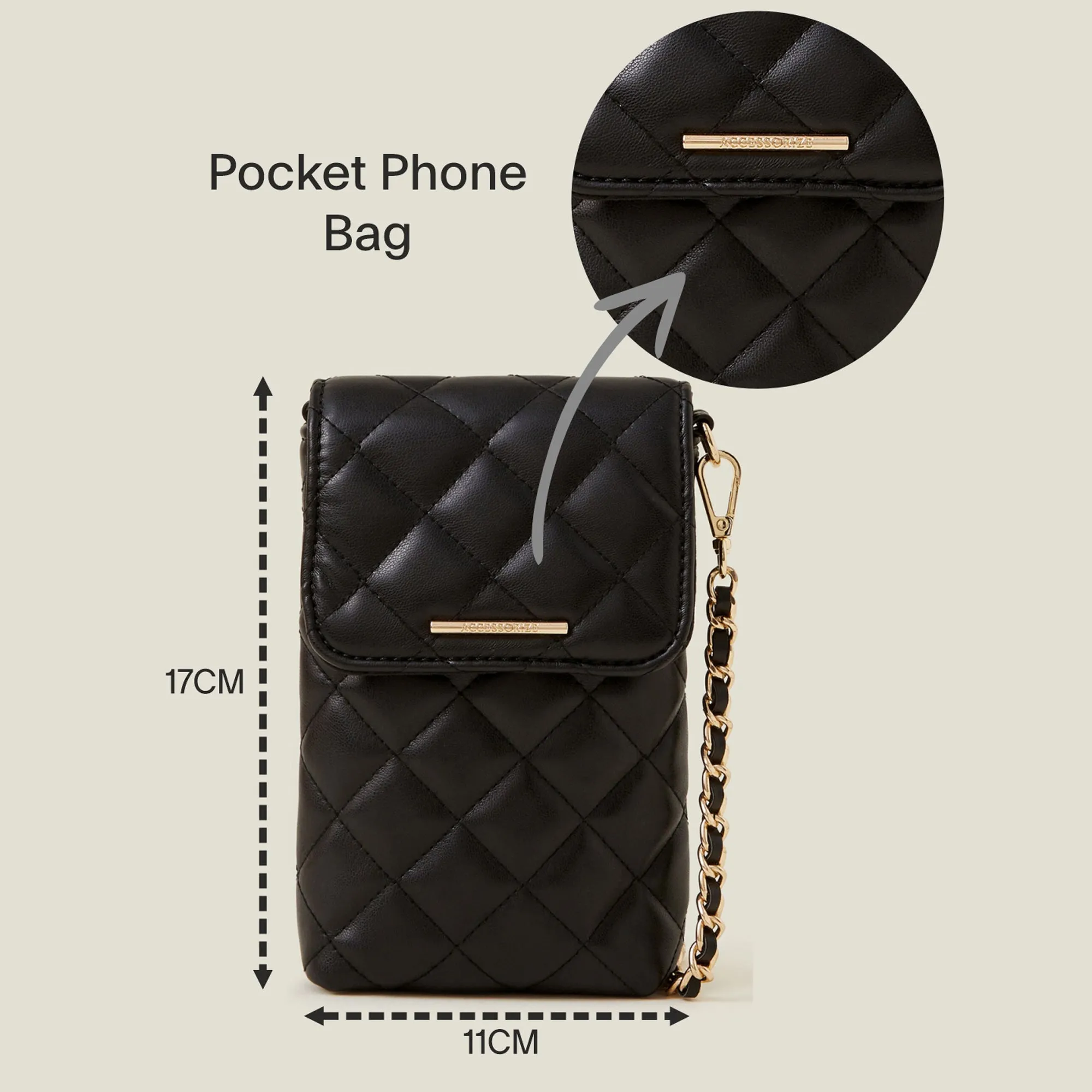 Accessorize London Women's Black Quilted Phone Bag