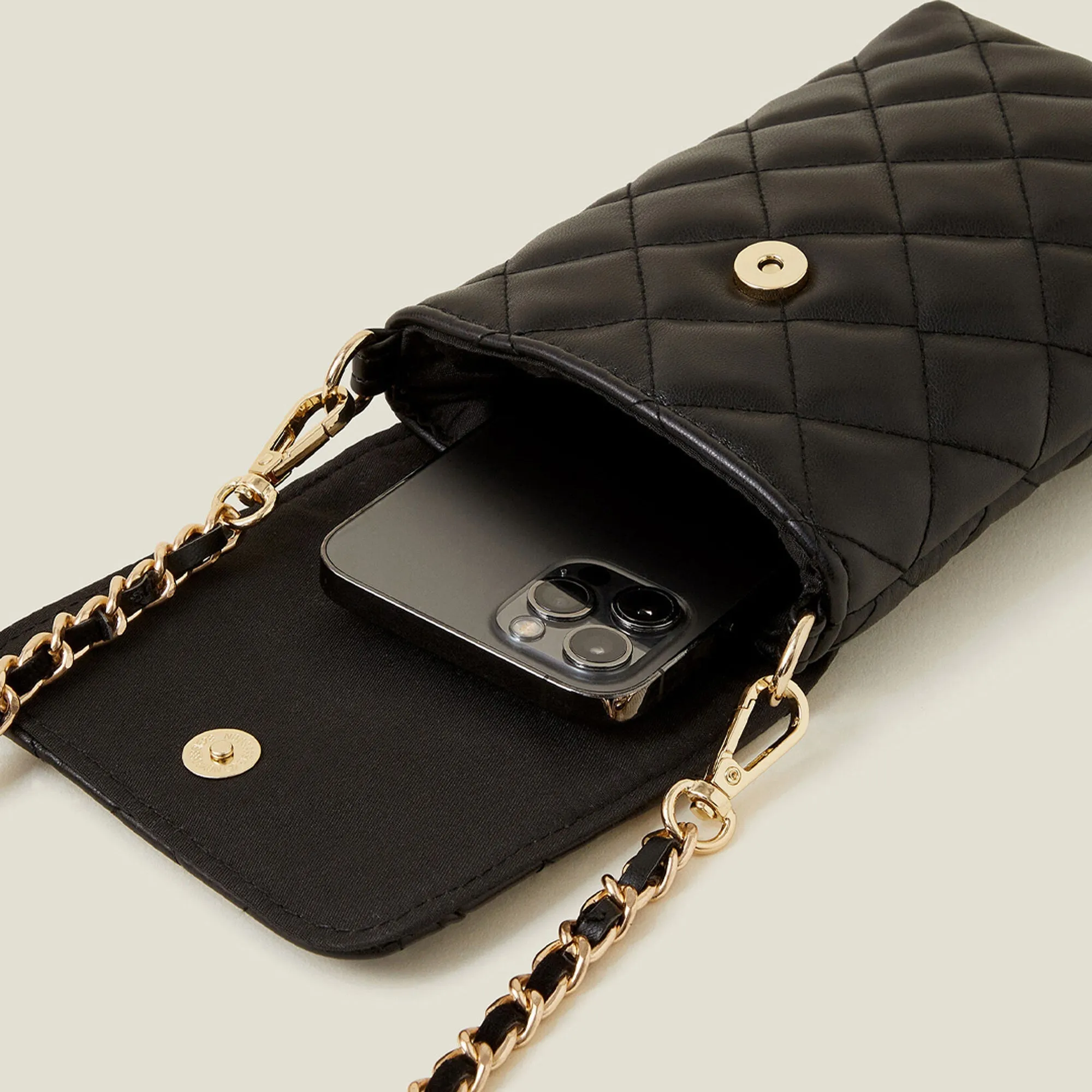 Accessorize London Women's Black Quilted Phone Bag