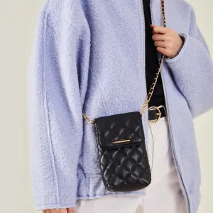 Accessorize London Women's Black Quilted Phone Bag