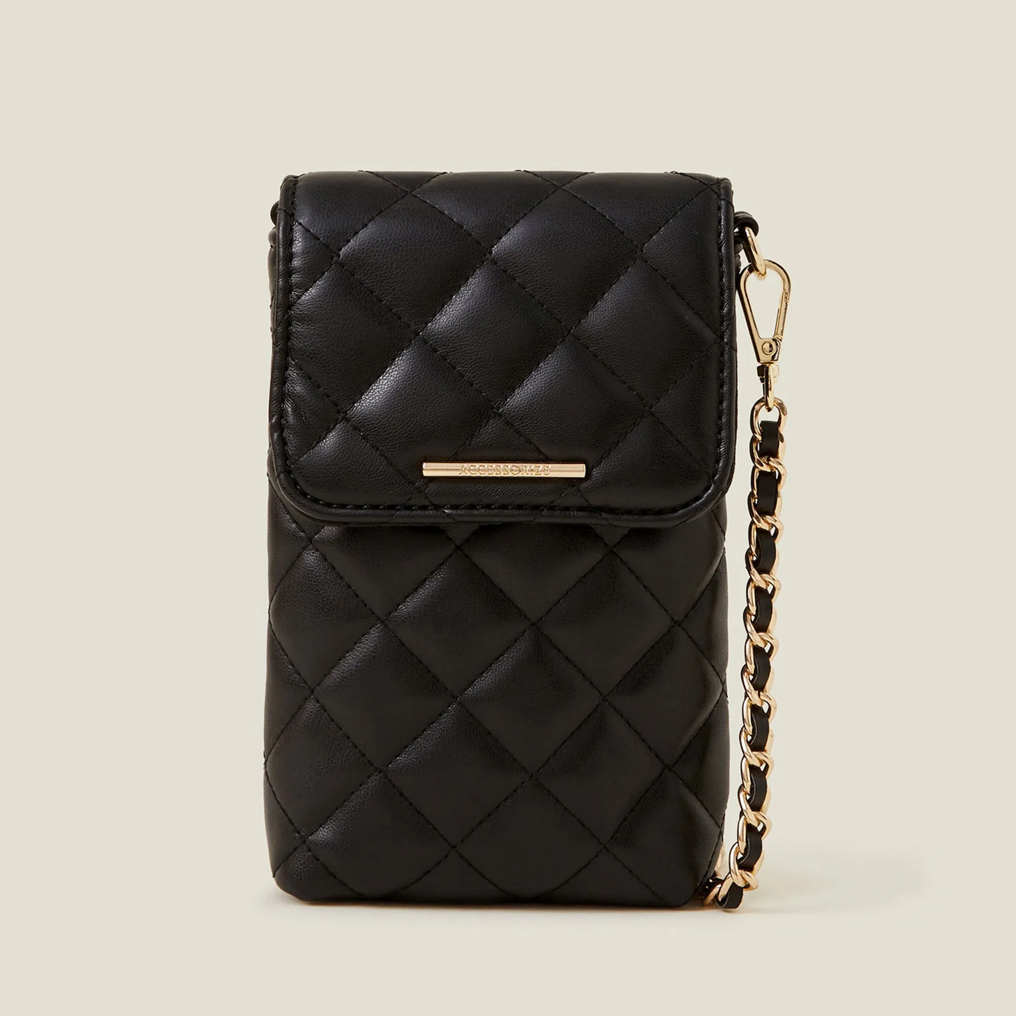 Accessorize London Women's Black Quilted Phone Bag