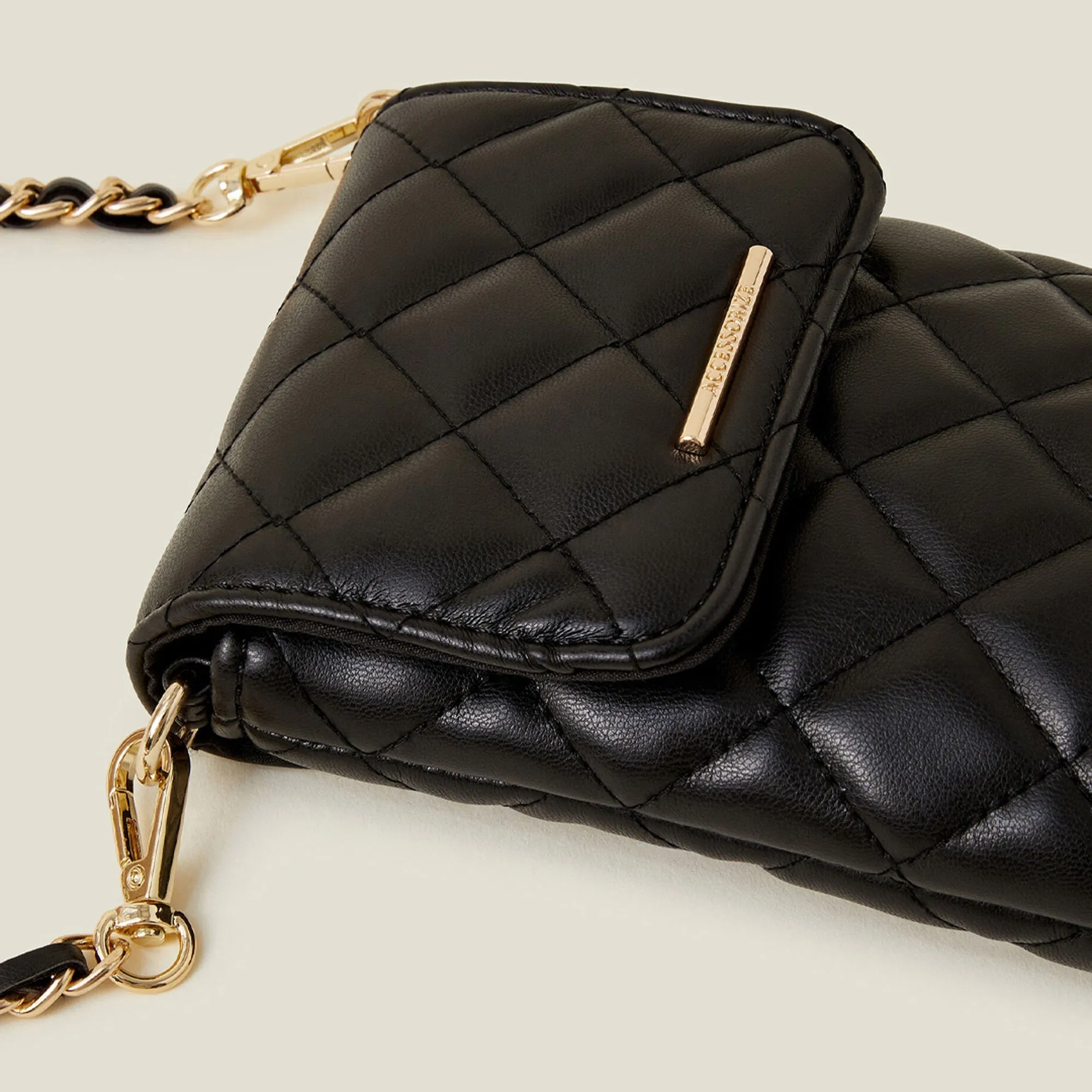 Accessorize London Women's Black Quilted Phone Bag