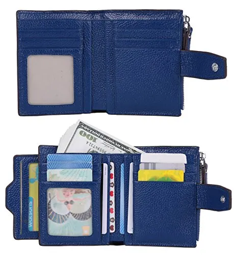 AINIMOER Women's RFID Blocking Leather Small Compact Bi-fold Zipper Pocket Wallet Card Case Purse (Lichee Blue)