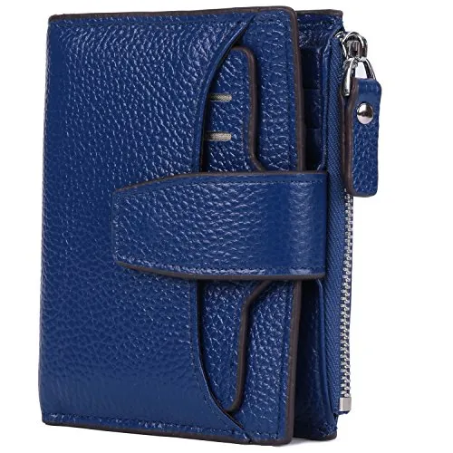 AINIMOER Women's RFID Blocking Leather Small Compact Bi-fold Zipper Pocket Wallet Card Case Purse (Lichee Blue)