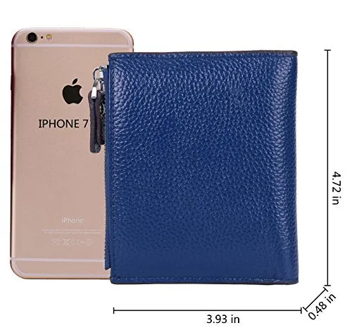 AINIMOER Women's RFID Blocking Leather Small Compact Bi-fold Zipper Pocket Wallet Card Case Purse (Lichee Blue)