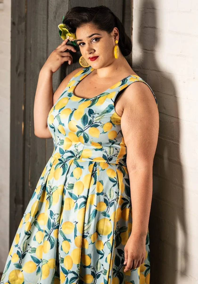 Amanda Light Blue Lemon Print Dress