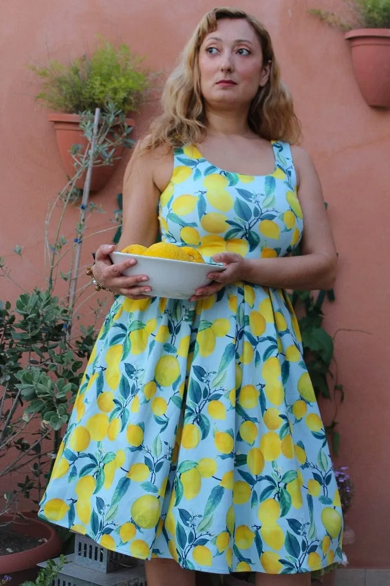 Amanda Light Blue Lemon Print Dress