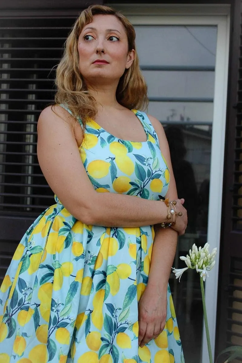 Amanda Light Blue Lemon Print Dress
