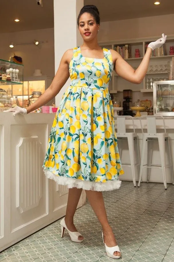 Amanda Light Blue Lemon Print Dress