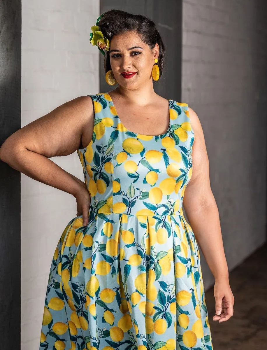 Amanda Light Blue Lemon Print Dress