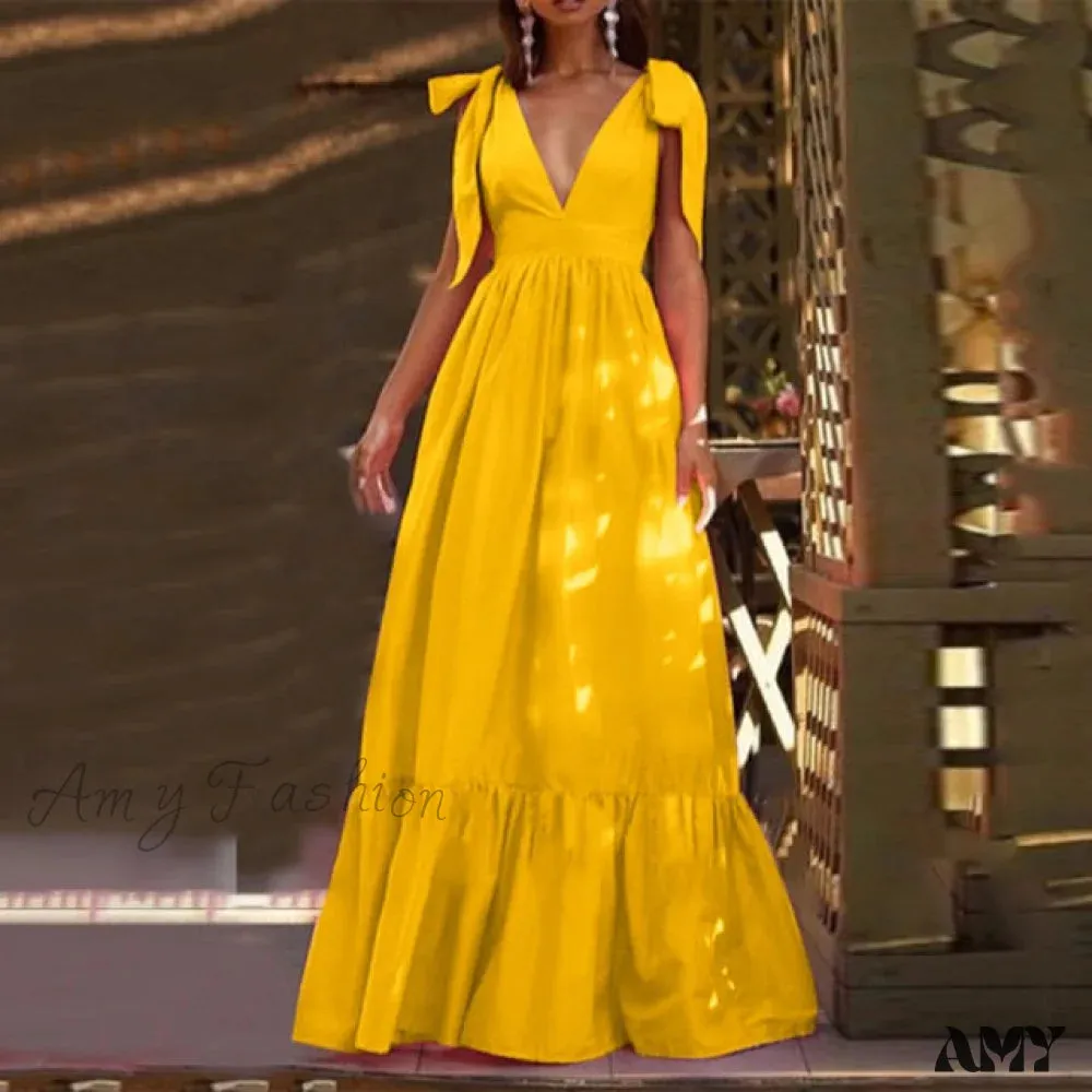 Amy Fashion - Sexy Deep V Neck Maxi Dresses