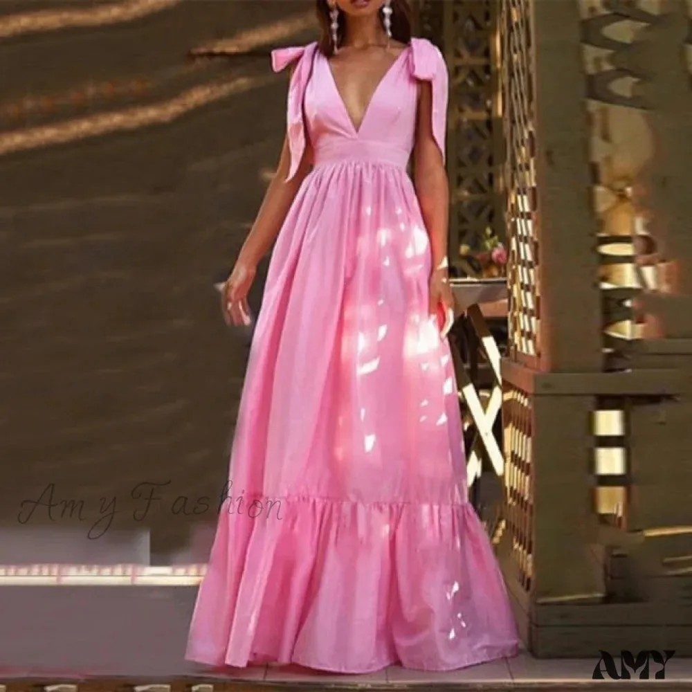 Amy Fashion - Sexy Deep V Neck Maxi Dresses