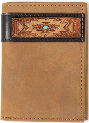 Ariat Men's Tri-Fold Leather Wallet with Southwestern Aged Bark