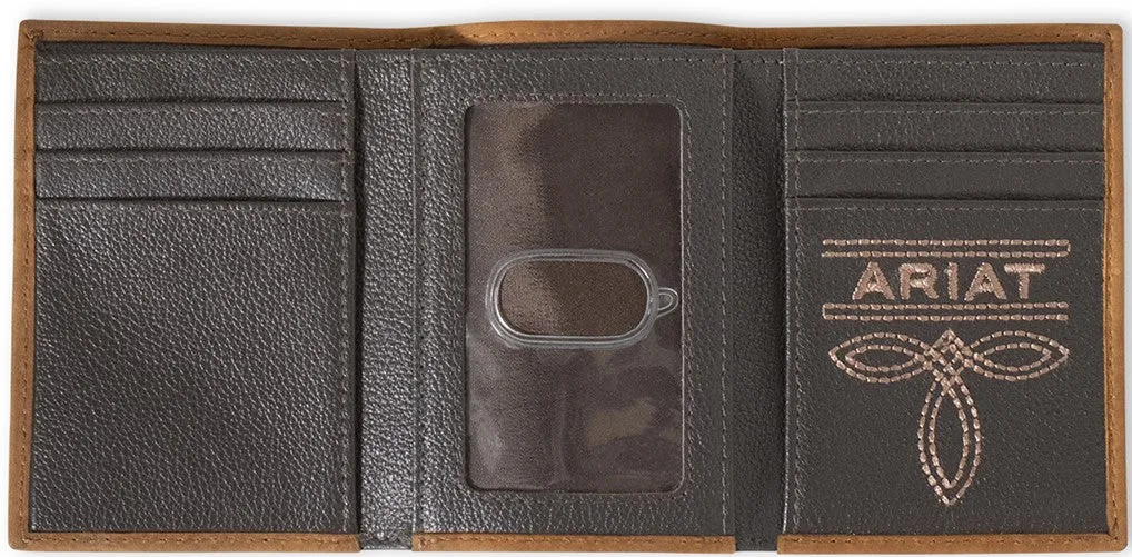 Ariat Men's Tri-Fold Leather Wallet with Southwestern Aged Bark