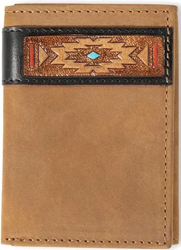 Ariat Men's Tri-Fold Leather Wallet with Southwestern Aged Bark