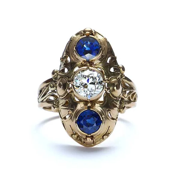 Arts-Crafts Movement Diamond and Sapphire Ring #VR160630-06
