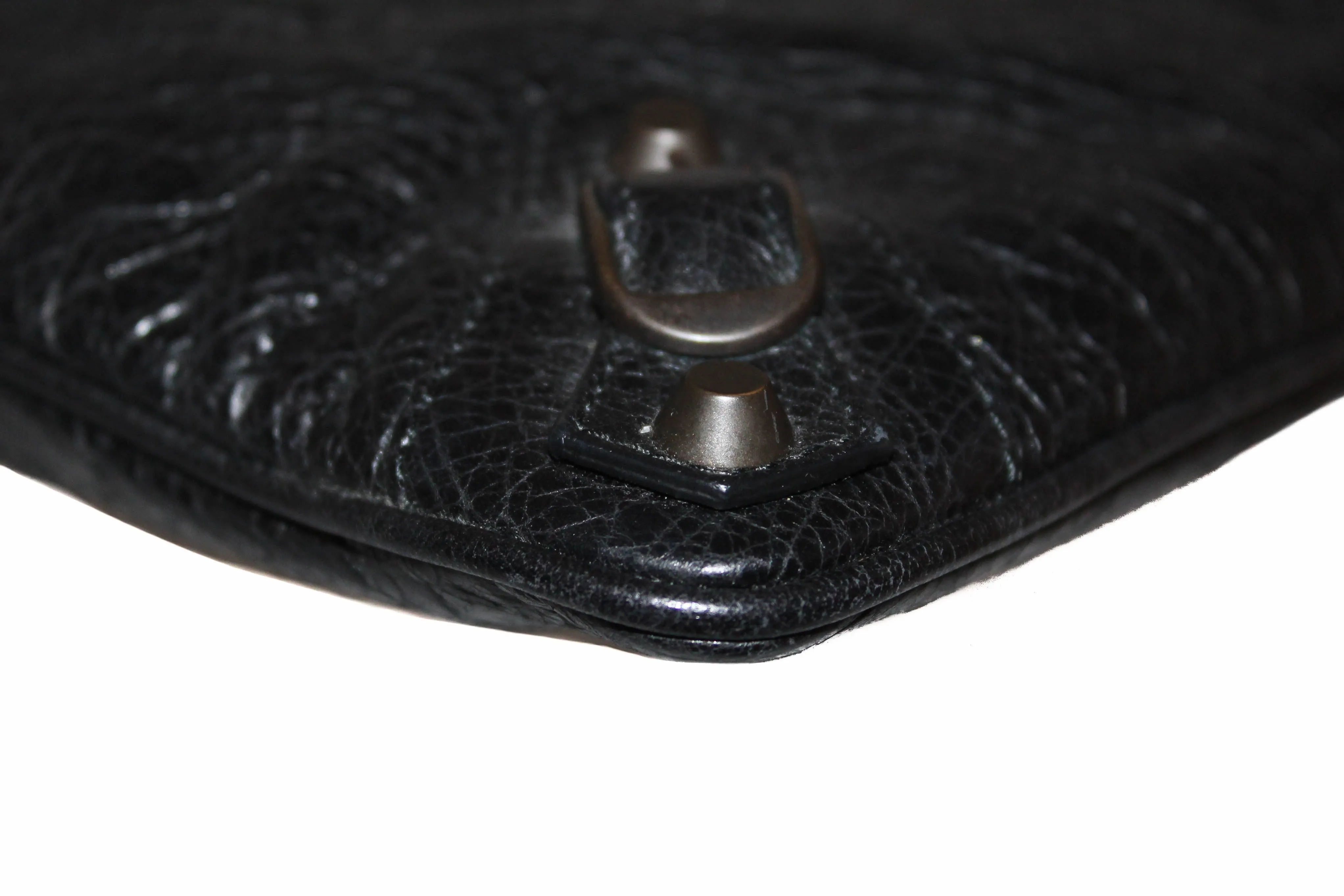 Authentic Balenciaga Black Agneau Leather Classic Motorcycle Clutch Bag 292955