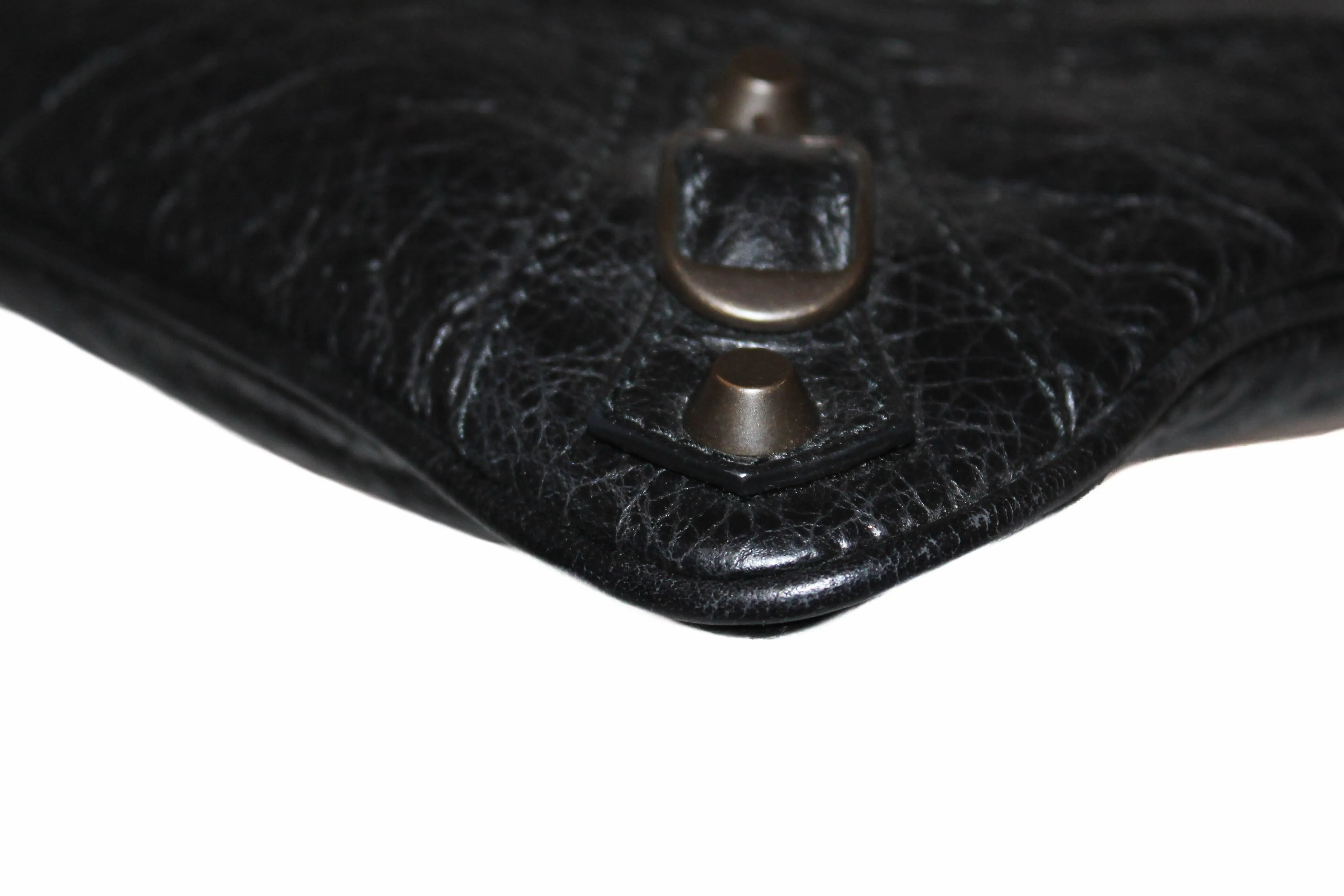Authentic Balenciaga Black Agneau Leather Classic Motorcycle Clutch Bag 292955