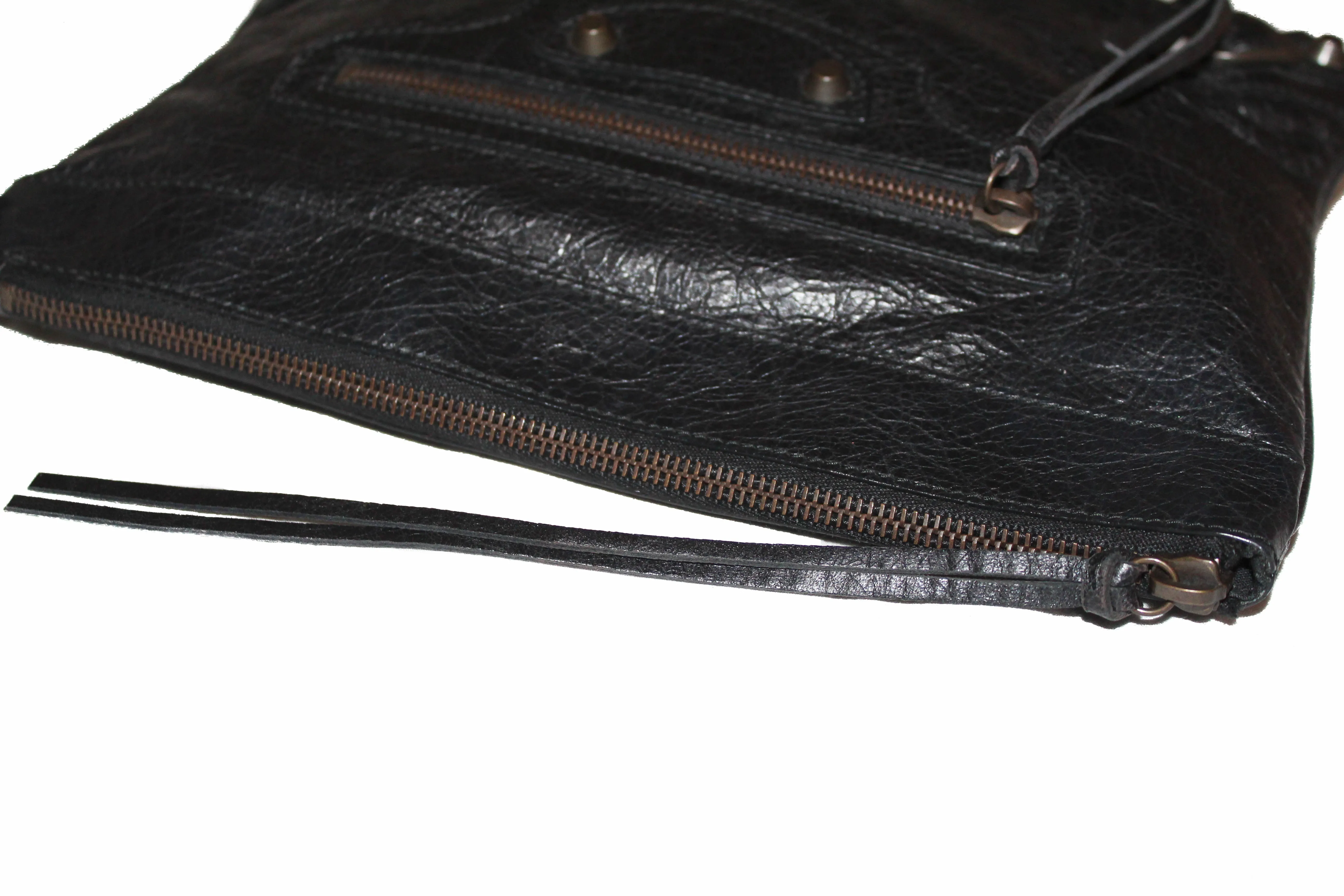Authentic Balenciaga Black Agneau Leather Classic Motorcycle Clutch Bag 292955