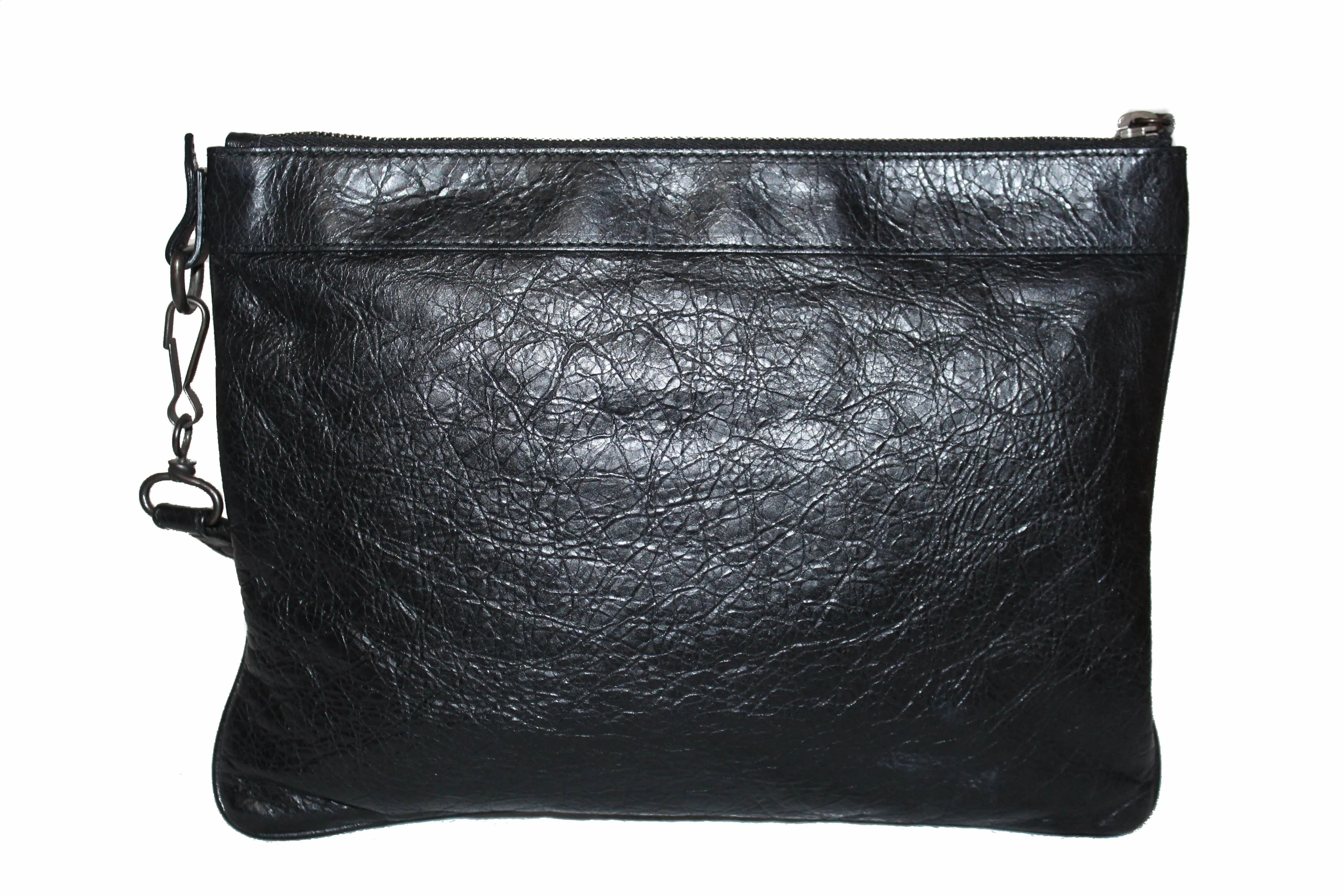 Authentic Balenciaga Black Agneau Leather Classic Motorcycle Clutch Bag 292955