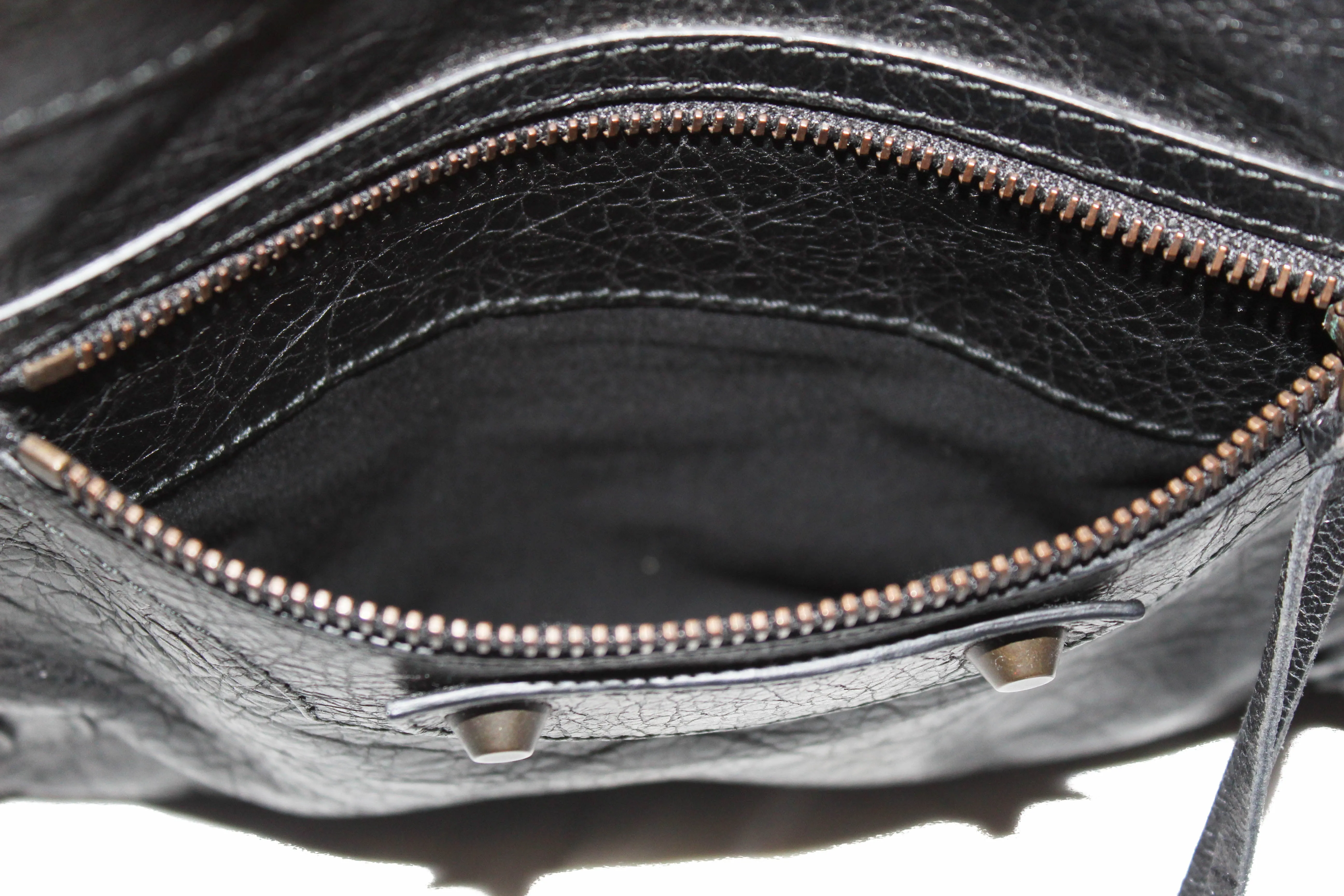 Authentic Balenciaga Black Agneau Leather Classic Motorcycle Clutch Bag 292955