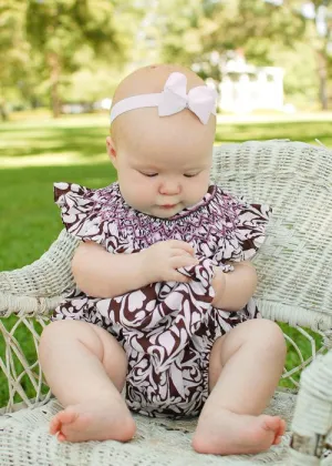 Baby Girls Pink Smocked Bubble Romper Damask Print 18 months