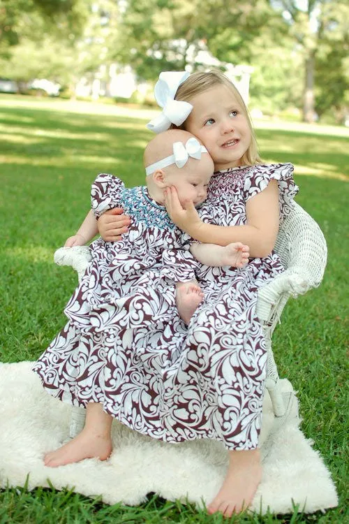 Baby Girls Pink Smocked Bubble Romper Damask Print 18 months