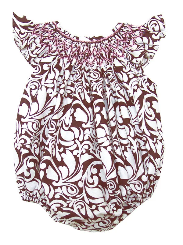 Baby Girls Pink Smocked Bubble Romper Damask Print 18 months