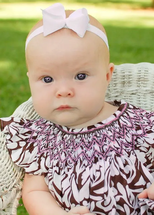 Baby Girls Pink Smocked Bubble Romper Damask Print 18 months