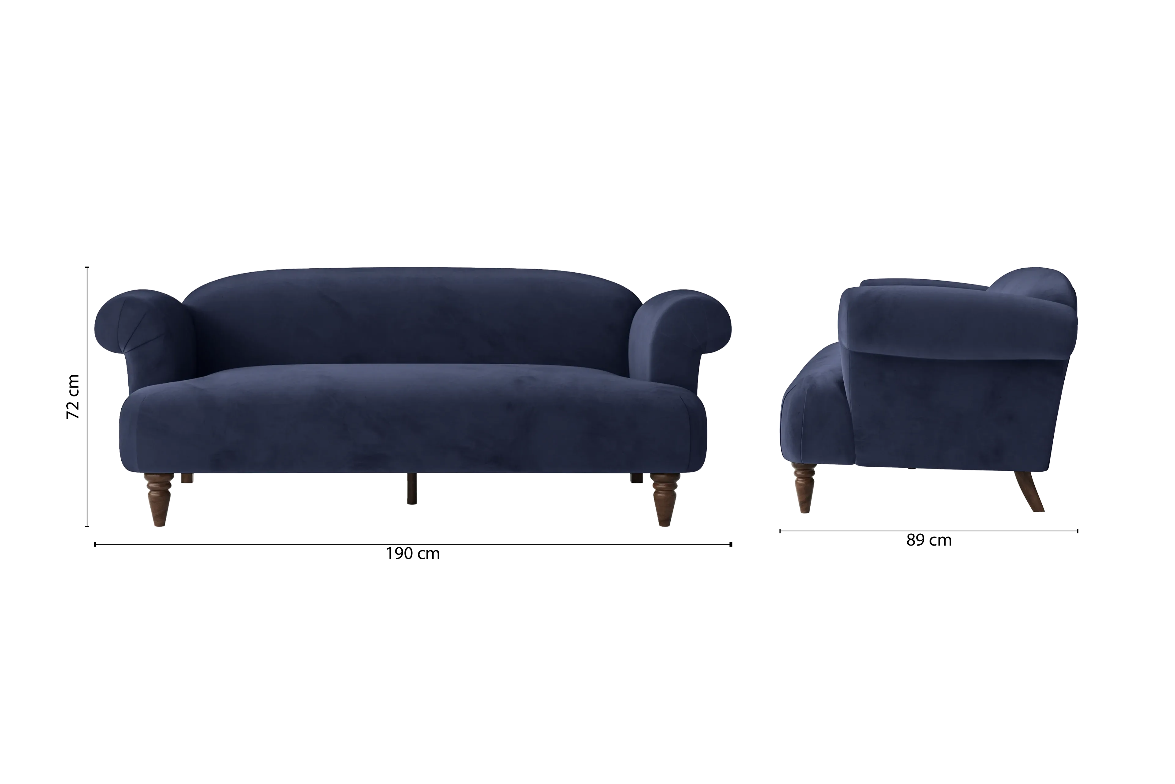 Barberton 3 Seater Sofa Dark Blue Velvet