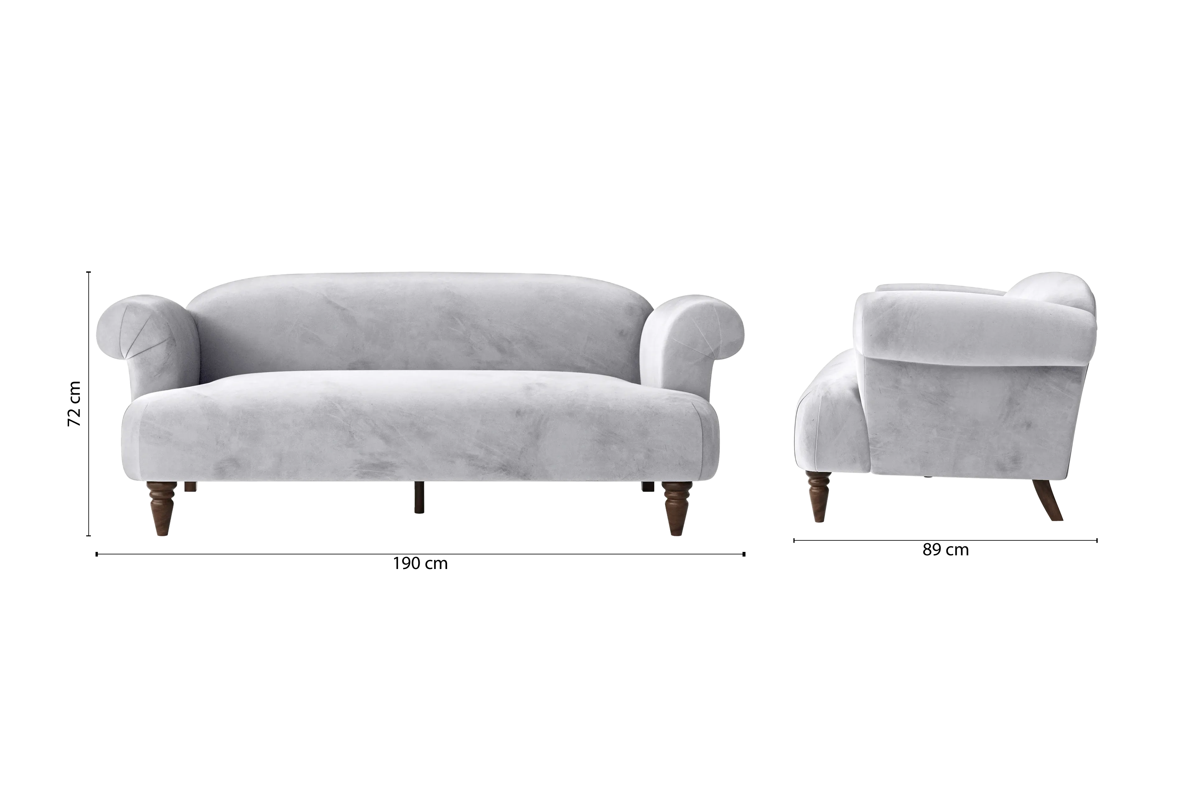 Barberton 3 Seater Sofa Silver Velvet