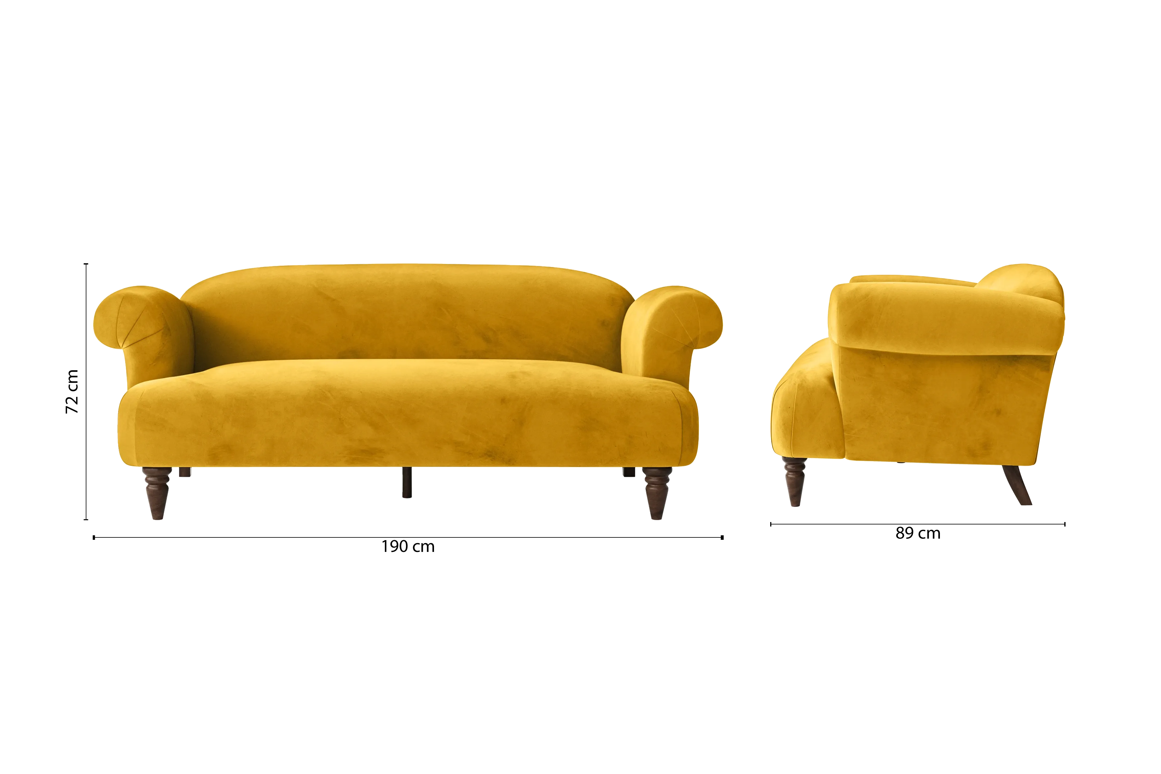 Barberton 3 Seater Sofa Yellow Velvet