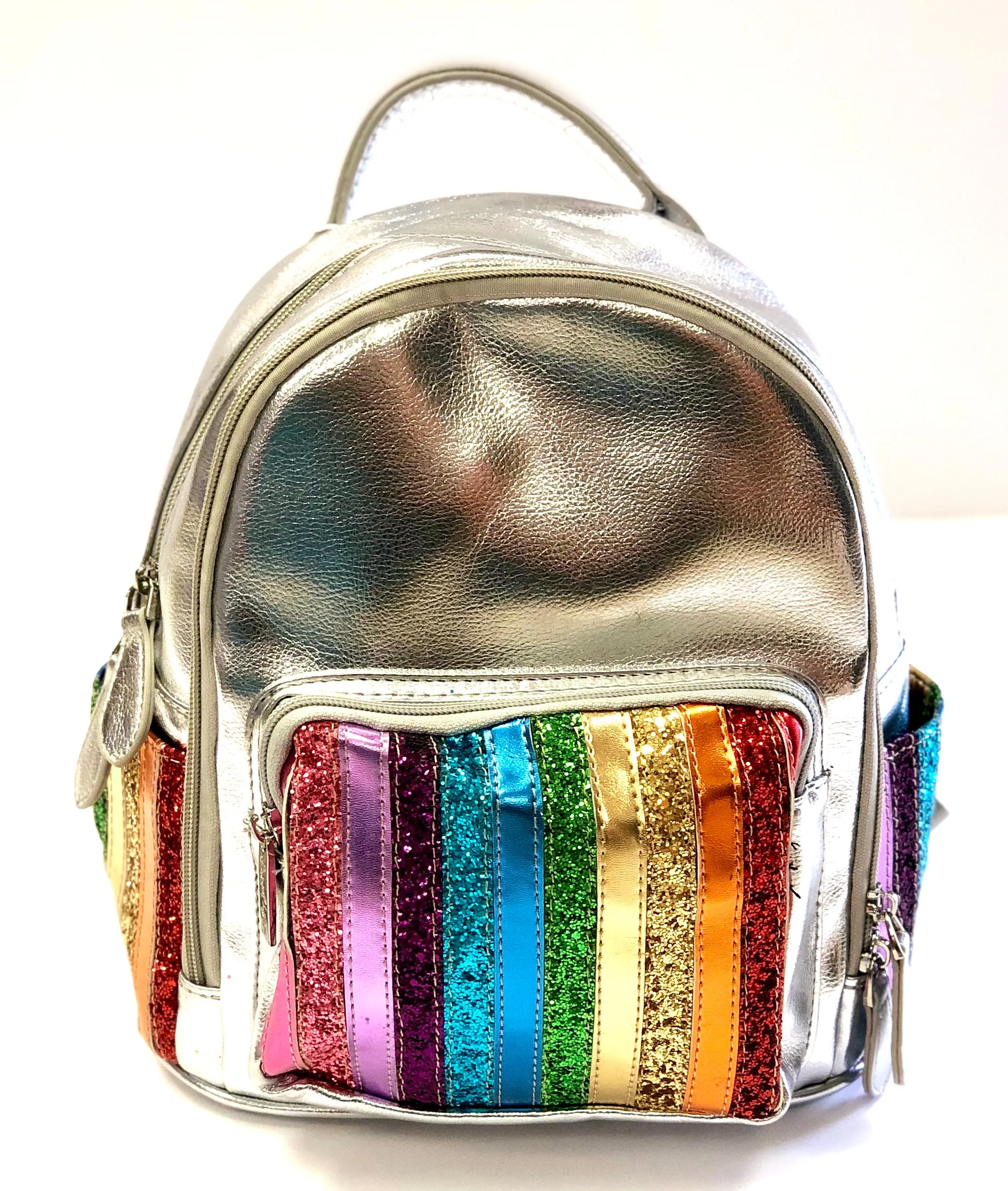 Bari Lynn Silver Rainbow Stripe Mini Backpack