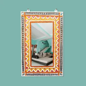 Bhakti Handicraft pattachitra Painting Decorative Wall Mirror for Home Decor